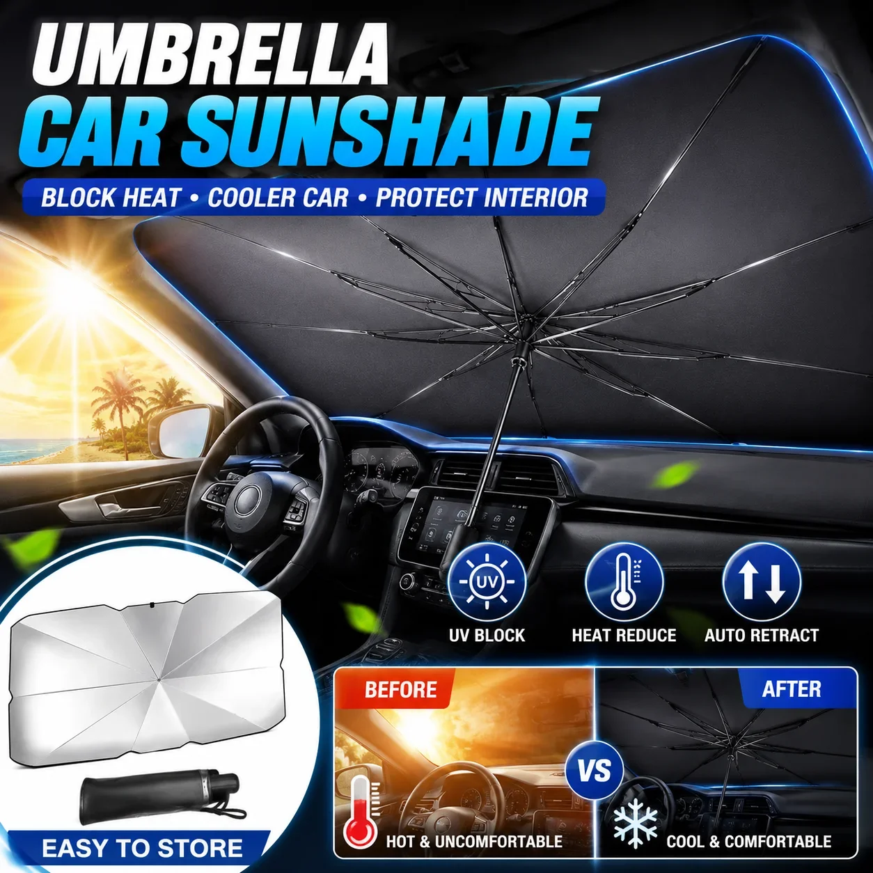 Foldable Car Umbrella Sunshade - огляд і ціна Car Sunshade Windshield Umbrella Foldable